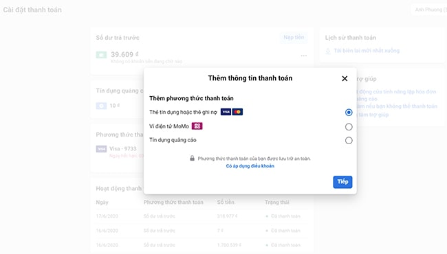 Tài khoản facebook ads là gì, cài đặt hình thức thanh toán